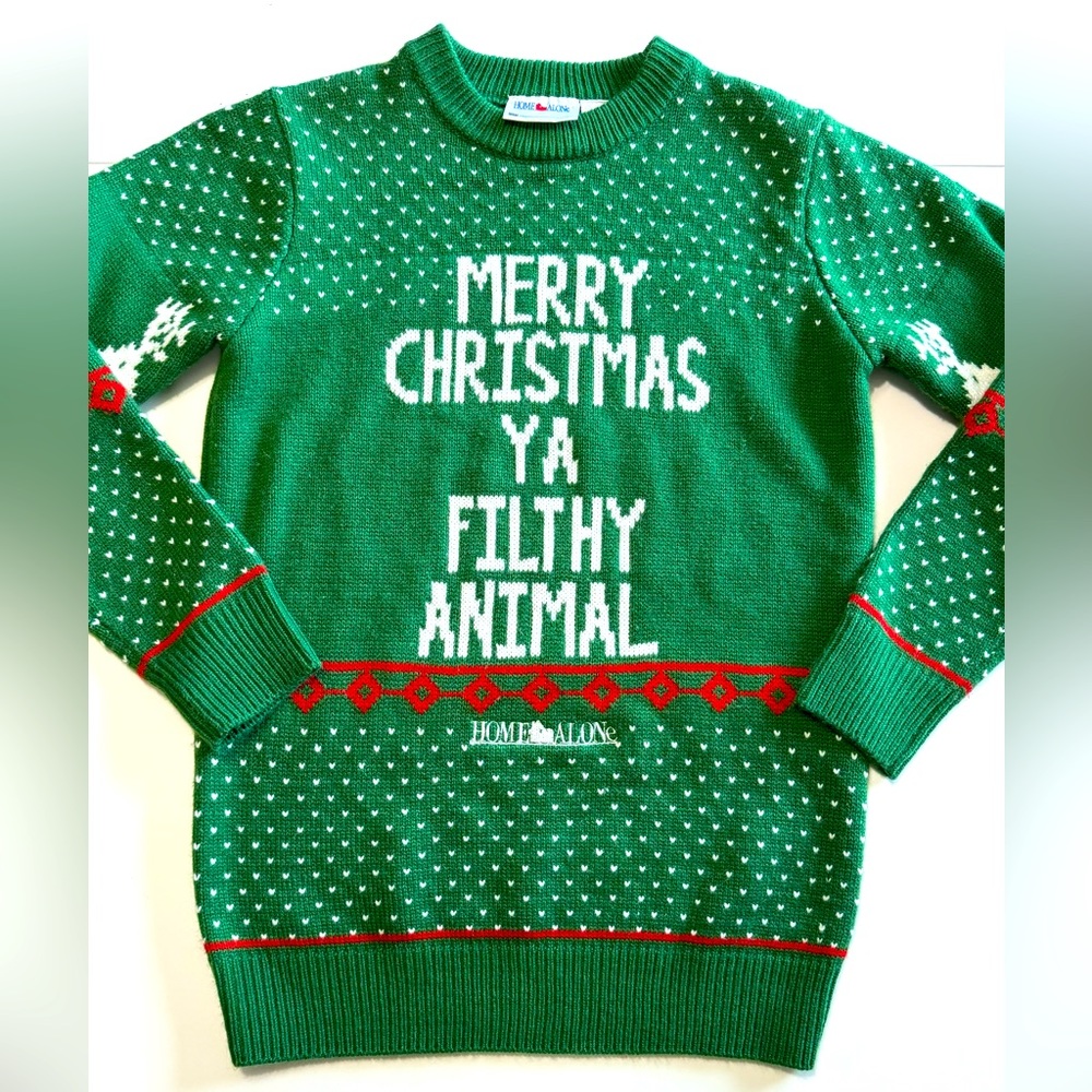 Home Alone Merry Christmas Ya Filthy Animal Sweater size Small S green holiday
